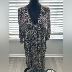 Johnny Was Leopard Beach Cover Up with embroidered butterflies  Size XS‎